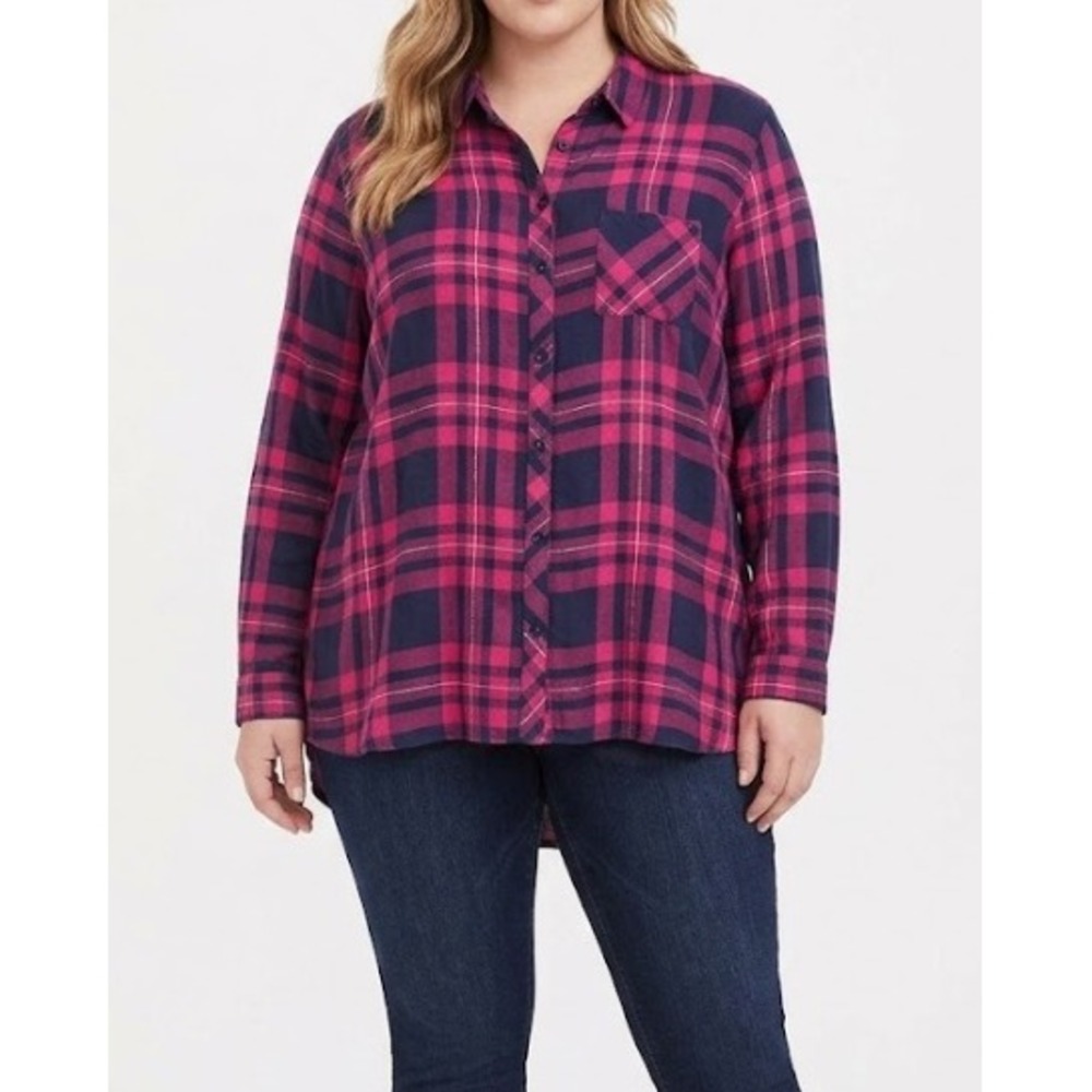 New Beachlunchlounge Plaid Button Up XL Pink Navy Soft Flannel Long Sleeve Shirt